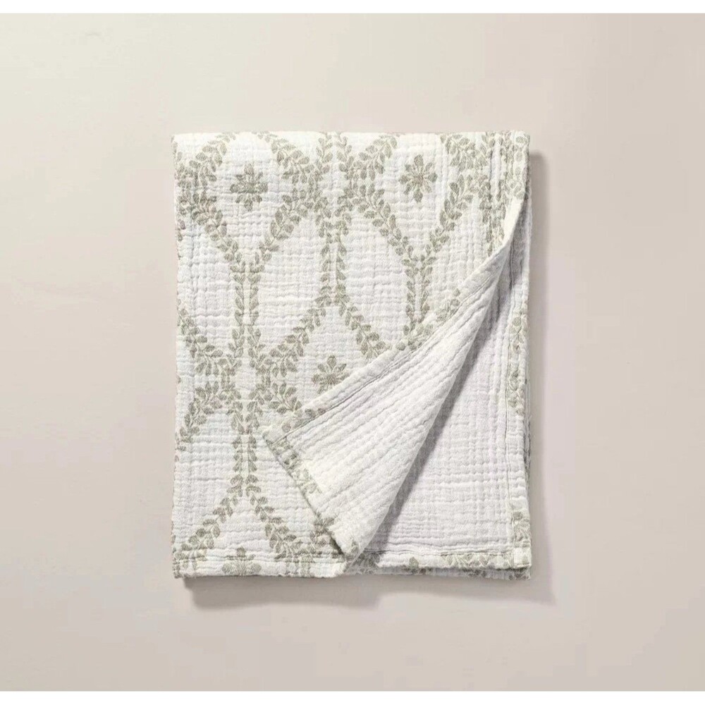 Trellis Pattern Cotton Throw Blanket Green/Cream - Hearth & Hand with Magnolia